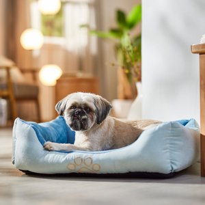 HappyCare Textiles Rectangle Orthopedic Bolster Cat & Dog Bed, Blue, Medium