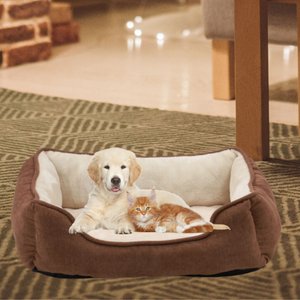 HappyCare Textiles Rectangle Orthopedic Bolster Cat & Dog Bed, Brown, Large