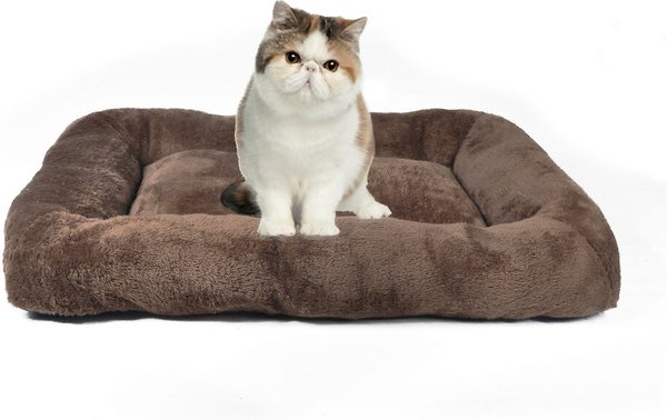 HappyCare Textiles Sleeping Cloud Bolster Cat & Dog Bed, Brown slide 1 of 6