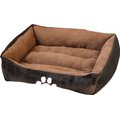 HappyCare Textiles Plush to Suede Rectangle Bolster Cat & Dog Bed, Brown
