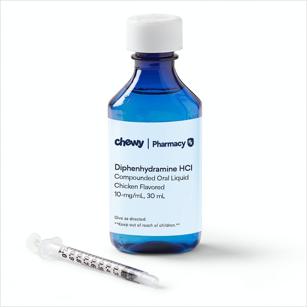 Diphenhydramine HCl Compounded Oral Liquid Chicken Flavored for Dogs & Cats, 10-mg/mL, 30 mL slide 1 of 9
