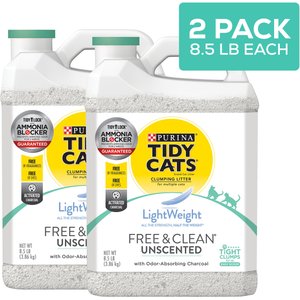 Tidy Cats Free & Clean Lightweight Unscented Clumping Clay Cat Litter, 8.5-lb jug, case of 2