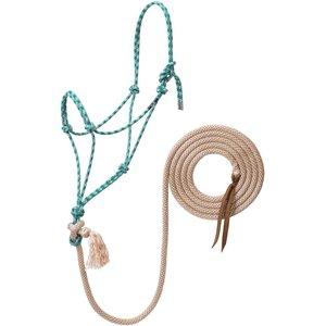 Weaver Leather Silvertip No. 95 Rope Horse Halter & 10-ft Lead, Teal/Tan/Silver/White