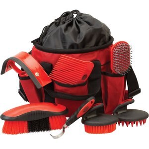 Weaver Leather 7-Piece Horse Grooming Kit, Red/Black