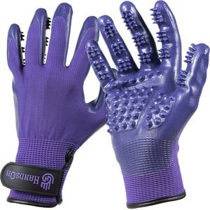 HandsOn All-In-One Pet Bathing & Grooming Gloves, Purple, Large