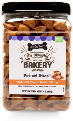 Three Dog Bakery Pet-zel Bites With Real Peanut Butter Dog Treats, slide 1 of 1