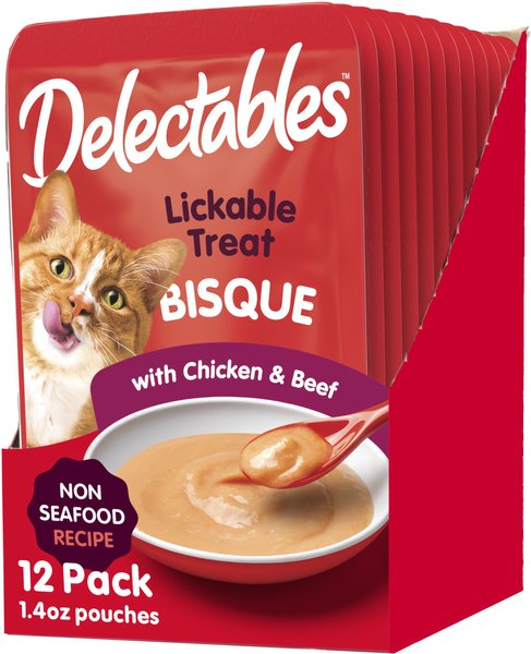 Hartz Delectables Bisque Non-Seafood Recipe Chicken & Beef Lickable Wet Cat Treats, 1.4-oz, case of 12 slide 1 of 9