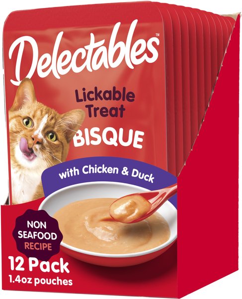 Hartz Delectables Bisque Non-Seafood Recipe Chicken & Duck Lickable Wet Cat Treats, 1.4-oz, case of 12 slide 1 of 9
