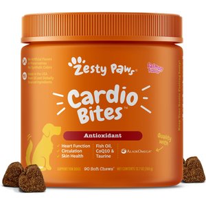 Zesty Paws Cardio Bites Salmon Flavored Soft Chews Heart Supplement for Dogs, 90 count