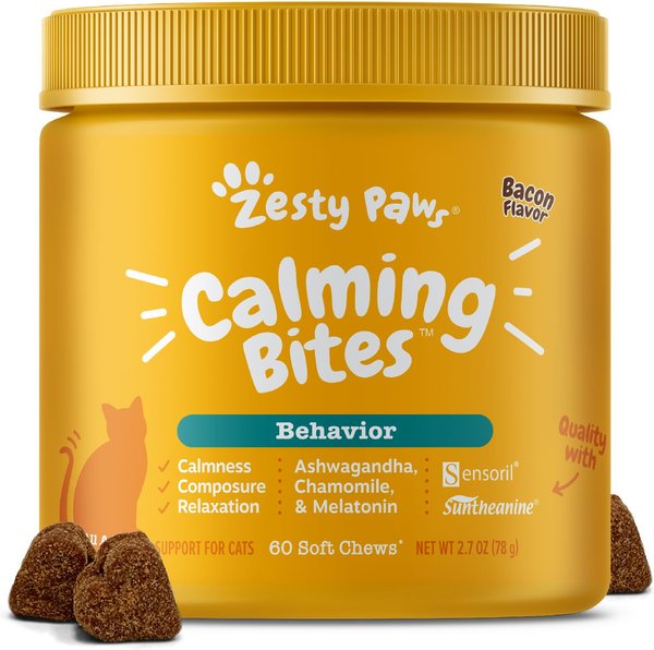 Zesty Paws Calming Bites Salmon Flavored Soft Chews Calming Supplement for Cats, 60 count slide 1 of 8
