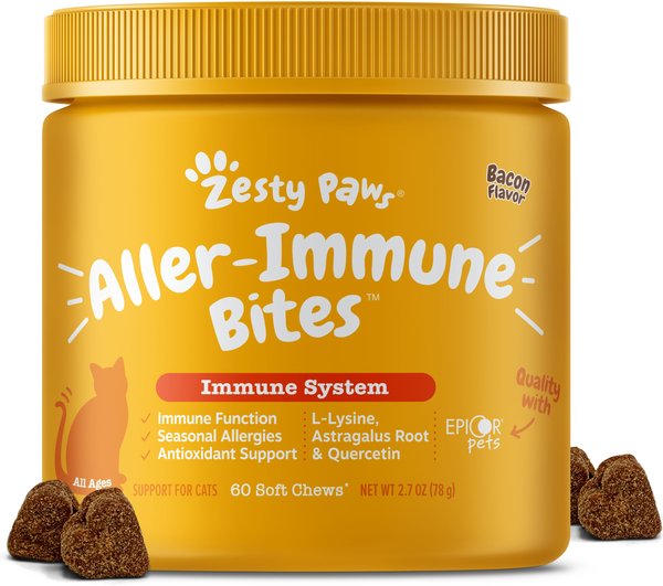 Zesty Paws Lysine Immune Bites Salmon Flavored Soft Chews Allergy & Immune Supplement for Cats, 60 count slide 1 of 7