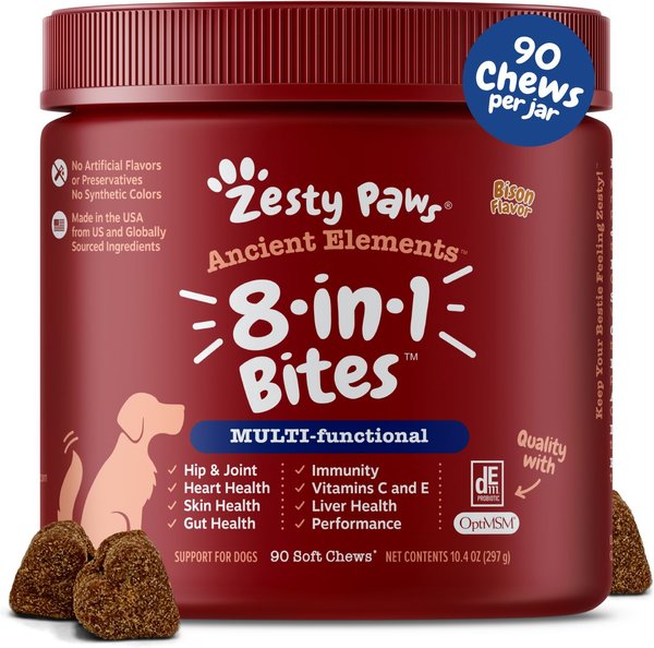Zesty Paws Ancient Elements 8-in-1 Bites Bison Flavored Soft Chews Multivitamin for Dogs, 90 count slide 1 of 8