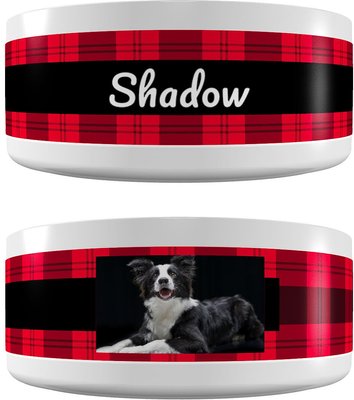 Frisco Plaid Ceramic Personalized Dog & Cat Bowl, slide 1 of 1