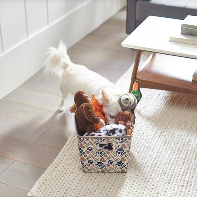 Frisco Rectangle Collapsible Pet Toy Storage Bin, Tan Novelty Paws, slide 1 of 1
