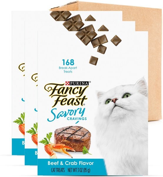 Fancy Feast Savory Cravings Limited Ingredient Beef & Crab Flavor Cat Treats, 3-oz box, case of 3 slide 1 of 10
