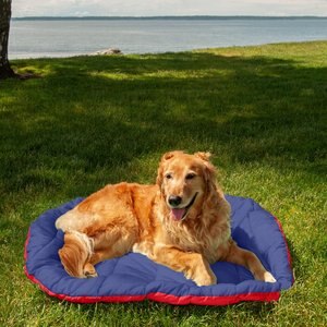 FurHaven Trail Pup Packable Stuff Sack Travel Pillow Dog Bed, Flame Red & True Blue, Large