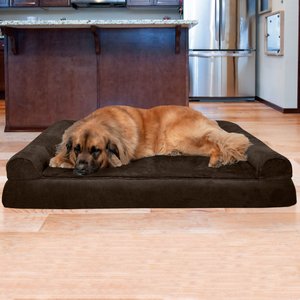 FurHaven Plush & Suede Convolute Orthopedic Bolster Cat & Dog Bed w/Removable Cover & Liner, Espresso, Jumbo Plus
