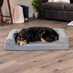 FurHaven Plush & Suede Convolute Orthopedic Bolster Cat & Dog Bed w/Removable Cover & Liner, Gray, Large