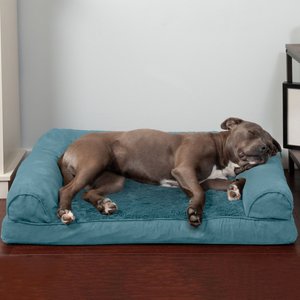 FurHaven Plush & Suede Convolute Orthopedic Bolster Cat & Dog Bed w/Removable Cover & Liner, Deep Pool, Large