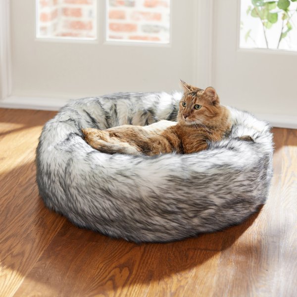 Frisco Fur Donut Cat & Dog Pillow Bed, Gray, Small slide 1 of 5