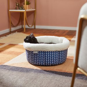 Frisco Hi-Wall Self-Warming Cat & Dog Bolster Bed, Navy Herringbone, X-Small