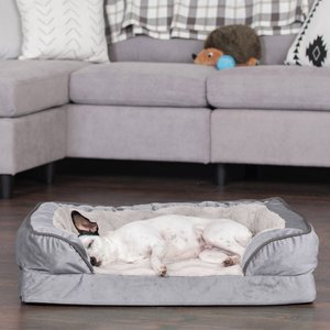 Perfect Comfort Velvet Waves Full Support Orthopedic Sofa Dog & Cat Bed, Granite Gray, Medium