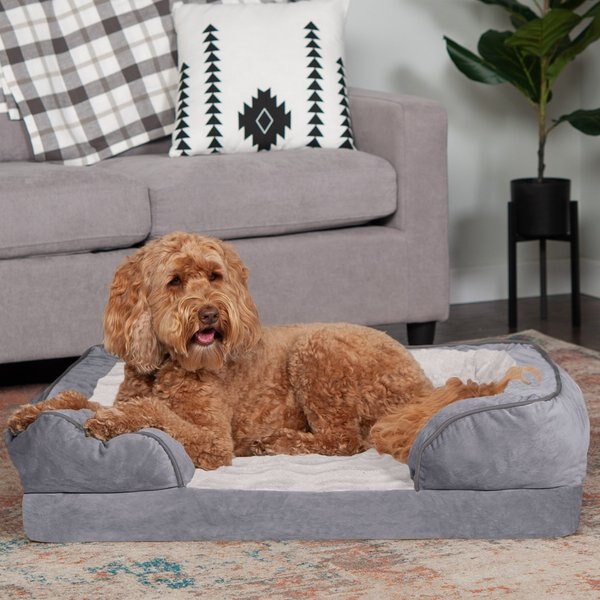 Perfect Comfort Velvet Waves Full Support Orthopedic Sofa Dog & Cat Bed, Granite Gray, Large slide 1 of 9
