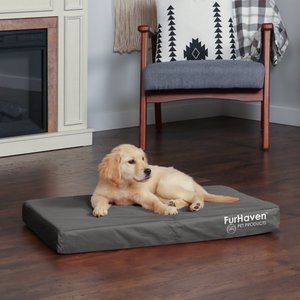 FurHaven Deluxe Oxford Full Support Dog & Cat Bed With Removable Cover, Stone Gray, Medium