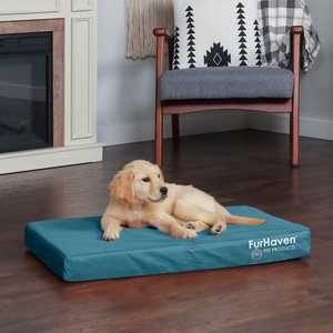 FurHaven Deluxe Oxford Full Support Dog & Cat Bed With Removable Cover, Deep Lagoon, Medium