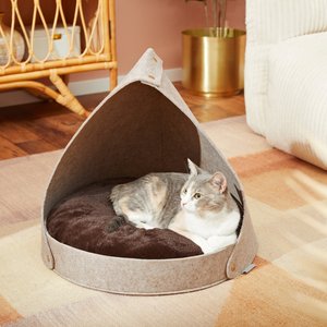 Frisco Felt Removable Hood Cave Cat Covered Bed, Brown