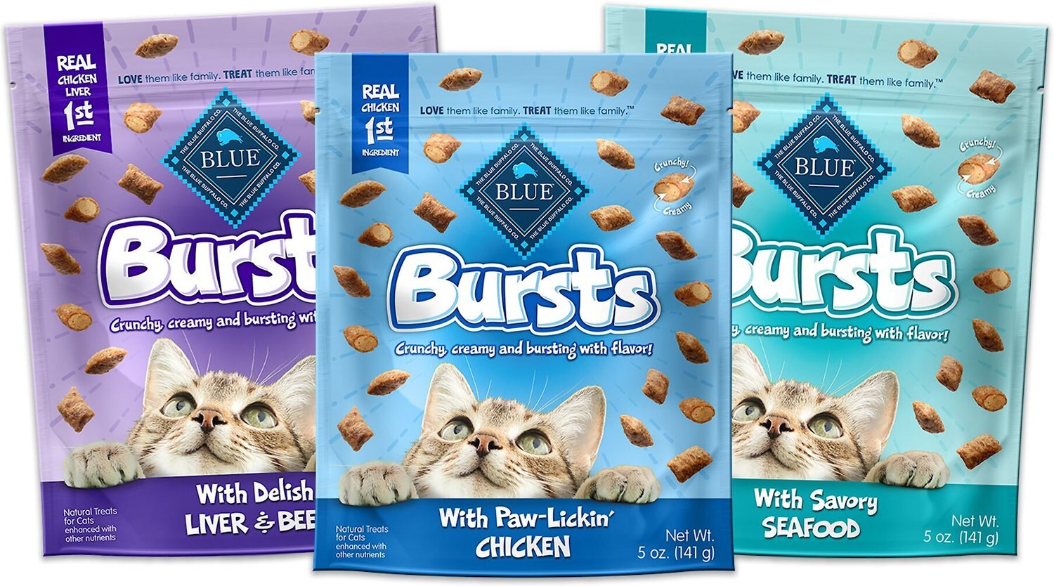 BLUE BUFFALO Bursts Variety Pack Crunchy Cat Treats, 5oz bag, 3 count