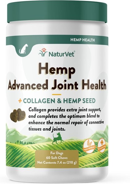 NaturVet Hemp Advanced Joint Health Glucosamine, Chondroitin & MSM Plus Collagen, Extra Joint Support Dog Supplement, 60 count slide 1 of 1