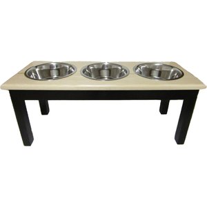 Classic Pet Beds Elevated Triple Bowl Dog & Cat Diner, Espresso/Natural, 8-cup,