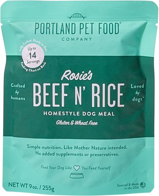 Portland Pet Food Company Rosie's Beef N' Rice Homestyle Wet Dog Food Topper, 9-oz pouch, case of 4, slide 1 of 1