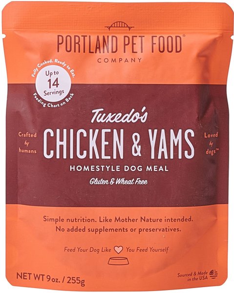 Portland Pet Food Company Tuxedo's Chicken & Yams Homestyle Wet Dog Food Topper, 9-oz pouch, case of 4 slide 1 of 7
