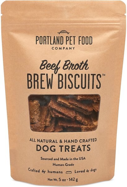 Portland Pet Food Company Beef Broth Brew Biscuits Dog Treats, 5-oz bag slide 1 of 4