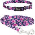 Frisco Patterned Polyester Dog Collar, Midnight Floral, Small: 10 to 14-in neck, 5/8-in wide & Patterned Polyester Dog Leash, Midnight Floral, Small: 6-ft long, 5/8-in wide