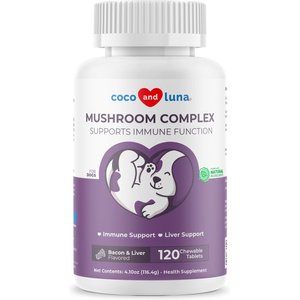 Vita Pet Life Coco & Luna Mushroom Complex Immune System Support Bacon & Liver Flavor Chewable Tablets Dog Supplement, 120 count