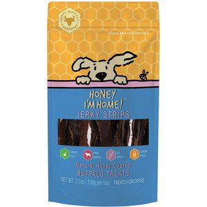 Honey I'm Home! Jerk Strips Natural Honey Coated Buffalo Grain-Free Dog Treats, 3.5-oz bag