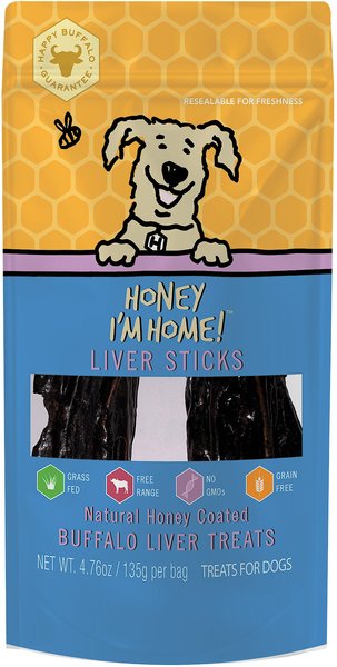 Honey I'm Home! Liver Sticks Natural Honey Coated Buffalo Liver Grain-Free Dog Treats, 4.76-oz bag slide 1 of 6