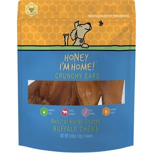 Honey I'm Home! Crunchy Ears Natural Honey Coated Buffalo Chews Dog Treats, 4 count