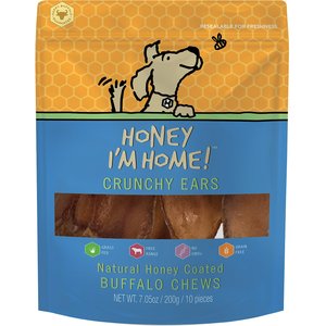 Honey I'm Home! Crunchy Ears Natural Honey Coated Buffalo Chews Dog Treats, 10 count