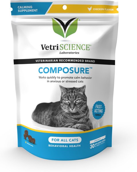 VetriScience Composure Chicken Liver Flavored Soft Chews Calming Supplement for Cats, 30 count, bundle of 2 slide 1 of 4