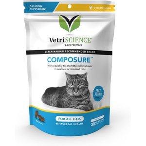 VetriScience Composure Chicken Liver Flavored Soft Chews Calming Supplement for Cats, 60 count