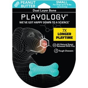 Playology Scented Dual Layer Bone Dog Toy, Small, Peanut Butter Scented