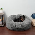 FurHaven Calming Cuddler Long Fur Donut Bolster Dog Bed, Gray , Medium