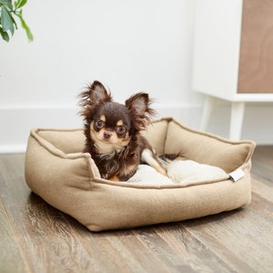 Frisco Heathered Woven Flange Edge Bolster Cat & Dog Bed, Tan, Large