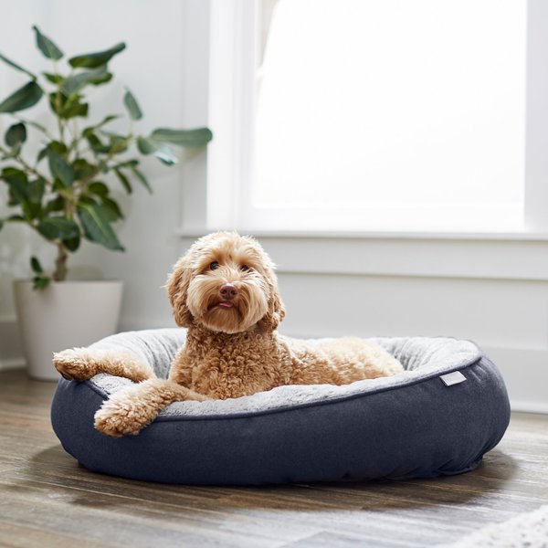 Frisco Heathered Woven Oval Bolster Cat & Dog Bed, Gray, Medium  slide 1 of 6