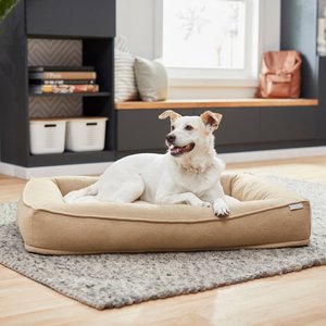 Frisco Heathered Woven Orthopedic Rectangular Bolster Dog Bed w/Removable Cover, Tan, X-Large 