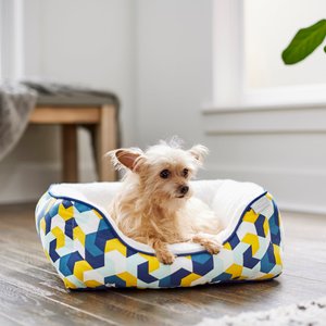 Frisco Sherpa Rectangular Bolster Cat & Dog Bed, Multi-color Geometric, Small
